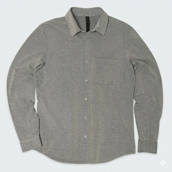 Lululemon Commission Shirt Mens M Gray Stretch Travel Button Down Hidden Pocket - Picture 2 of 12